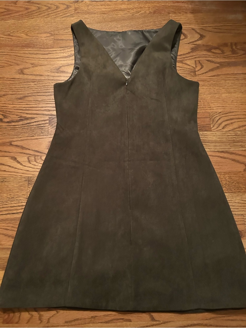 Sofie the Label Women’s Sz M Faux Suede Dark Olive Green A-Line Dress - Picture 7 of 11
